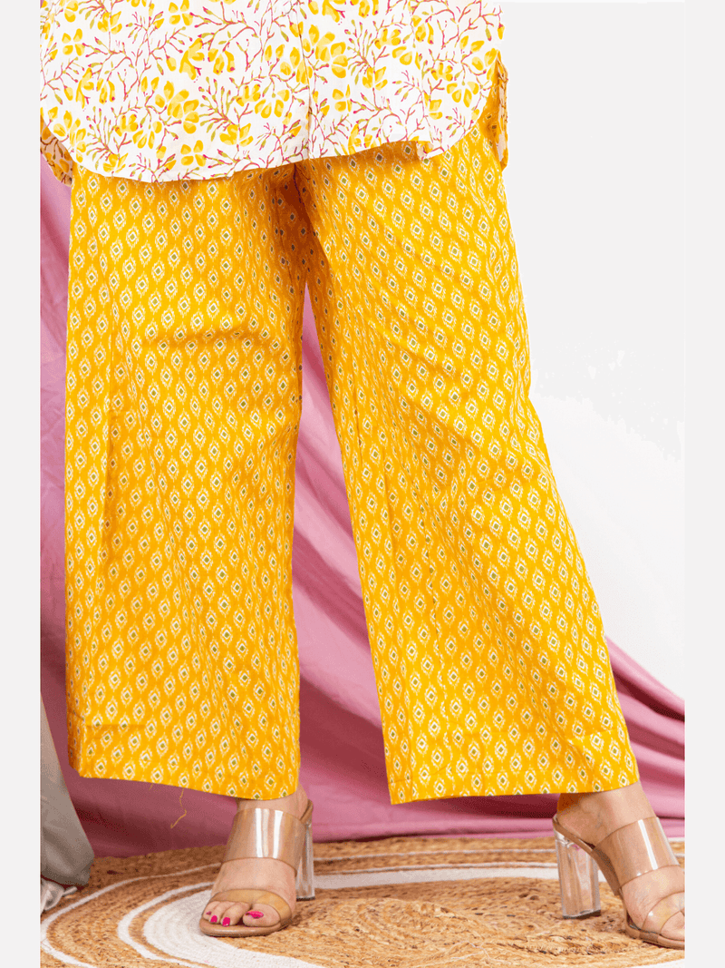 Yellow Collared Pure Cotton Loungewear