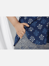 Blue Indigo Hand Block Printed Cotton Lounge Wear (6731812405445)