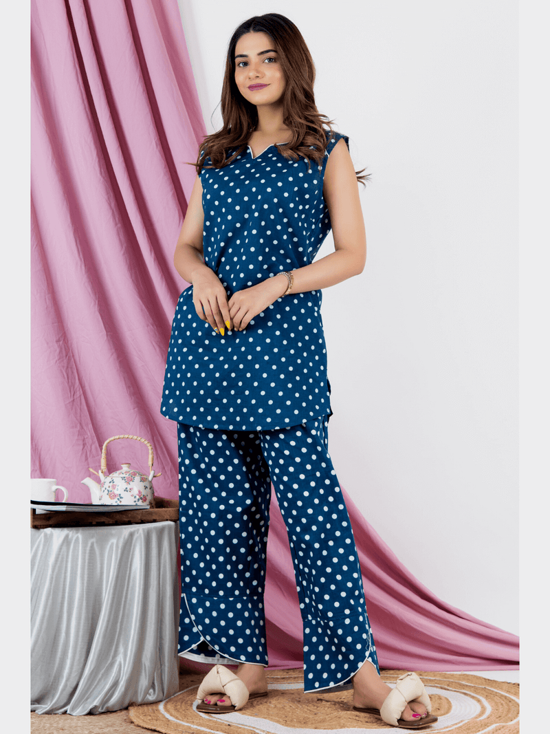 Blue Polka Dot Sleeveless Loungewear