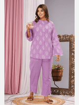 Lavender mandarin collar Pure cotton loungewear