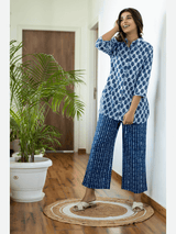 Mesh Indigo Collared Pure Cotton Loungewear