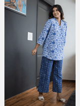 Blue Jaal Back pleated indigo Pure Cotton Loungewear