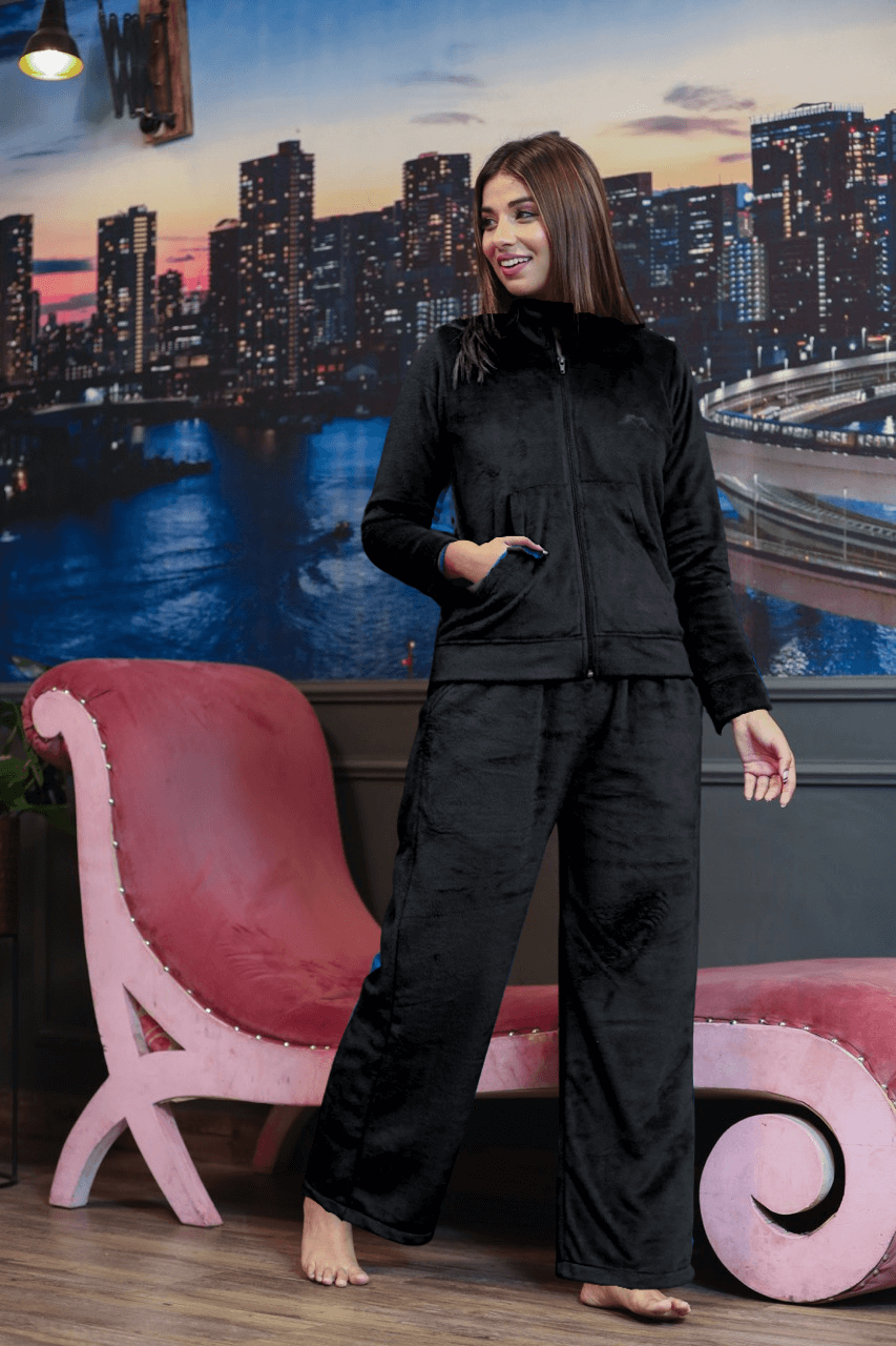 Black Super Soft Woollen Track Suit Set FEATHERS CLOSET