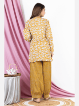Mustard Floral V Neck Pure Cotton Loungewear