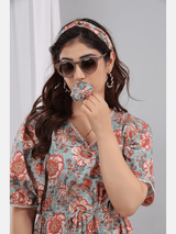 Aleeza retro pure cotton lounge wear kaftan dress with headband