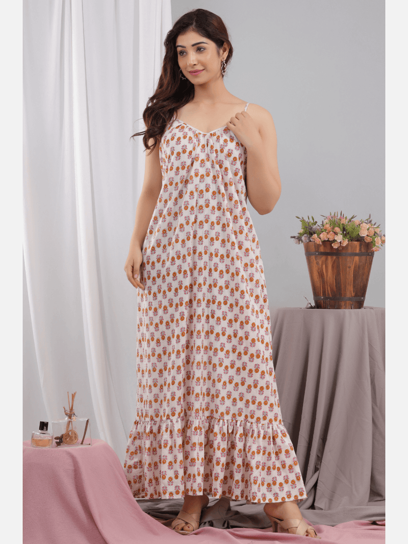 rosy floral pure cotton lounge wear Maxi