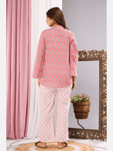 Pink mandarin collar Pure cotton loungewear